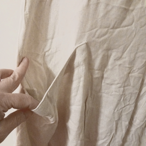 Linen Tunic Dress Cream Oversized with Pockets Lagenlook Medium - Picture 10 of 10